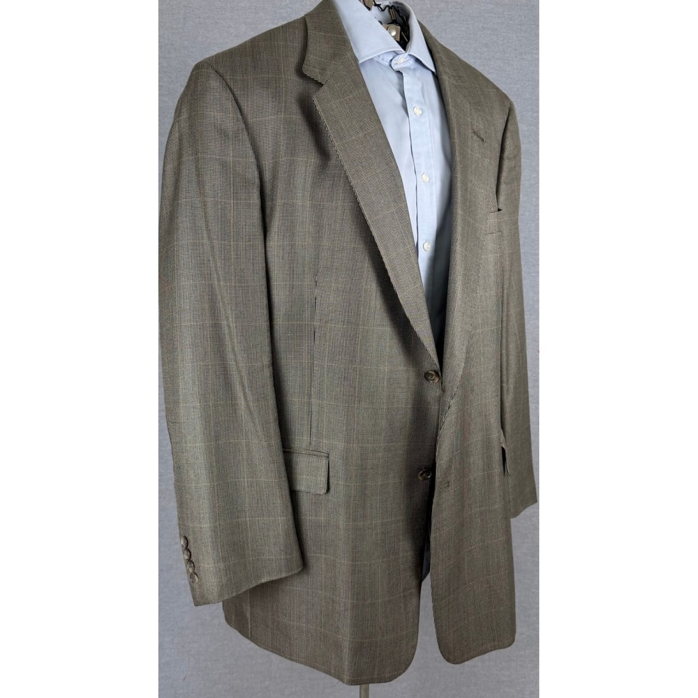 Hart Schaffner Marx Nordstrom Mens 44L Sport Coat Blazer Olive Brown Plaid 2-Btn